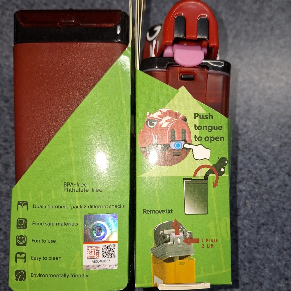 Arkansas Razorbacks Reusable Snack Boxes & Fun Top Drink Boxes, Brand Ne… - Picture 4 of 15